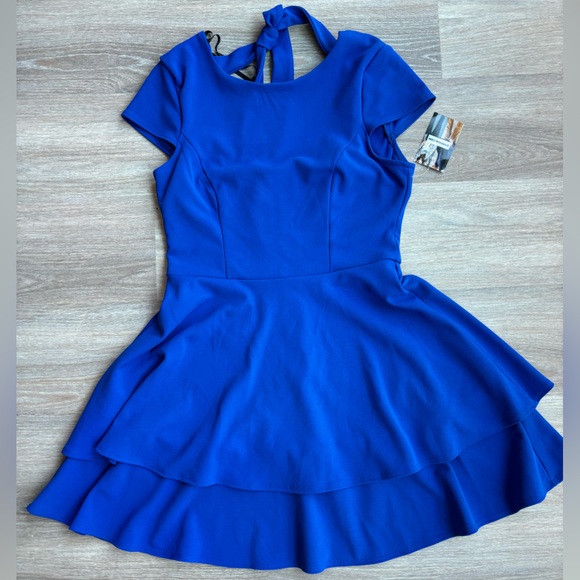 NWT. B DARLIN Womens Blue Low Back Tie Mini A-Line Dress. Juniors 11/12 - Picture 5 of 6